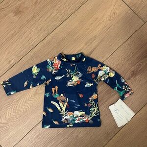 NWT! Ralph Lauren Navy Baby Swim Rashguard with Ocean Adventure Print
